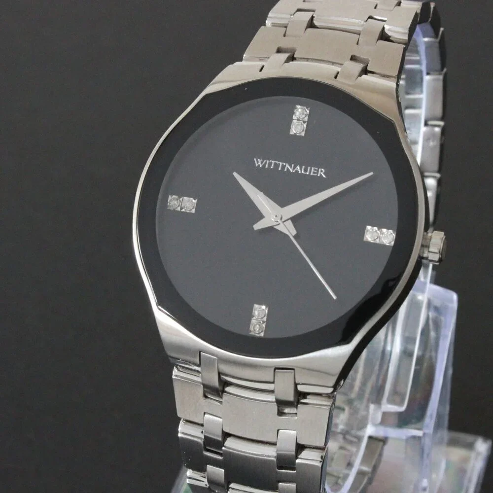 Wittnauer Ladies Dress Watch 8 Diamonds On Black Sun-ray Dial 36mm - Picture 7 of 13